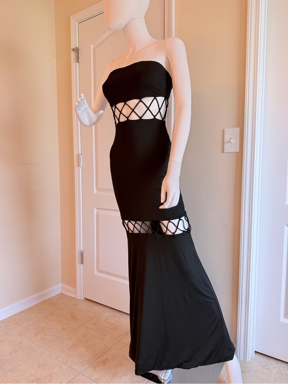 NEW Runaway The Label Mae Black Maxi Dress with Lattice Cutouts Size S